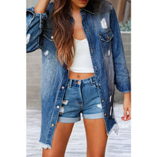 Load image into Gallery viewer, Distressed Frayed Long Denim Jacket - Sky Blue / L - Tops