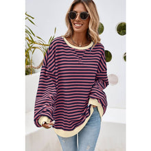 Load image into Gallery viewer, LDC Stripe Contrast Trim Oversized Pullover Sweatshirt - Red Stripe / L