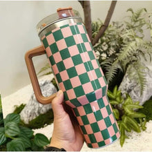 Load image into Gallery viewer, 40 oz Tumbler - Green/Pink Checkered
