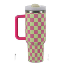 Load image into Gallery viewer, 40 oz Tumbler - Lime Green/ Pink Checkered