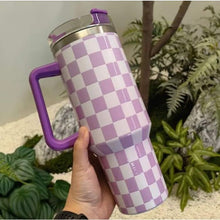 Load image into Gallery viewer, 40 oz Tumbler - Purple/White Checkered