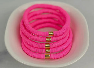 Barbie Pink Heishi Bracelet - Gold Barrel - Jewelry