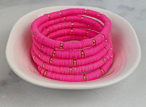 Barbie Pink Heishi Bracelet - Gold Disc - Jewelry