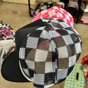 Checkered Trucker Hat - Blac + White - Hats & Hair Accessories