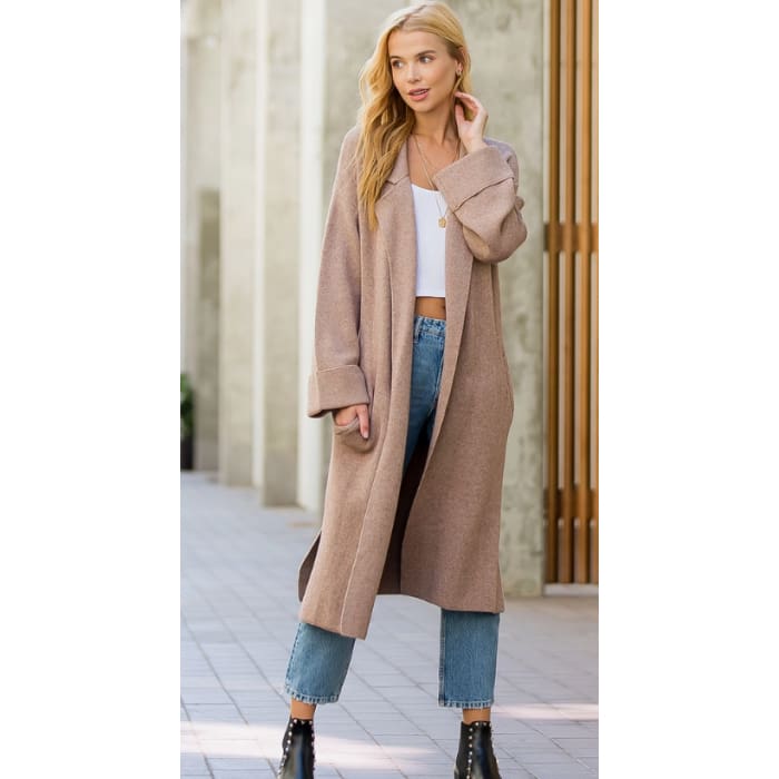 Knitted Trench Coat - Tops