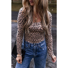 Load image into Gallery viewer, Leopard Print Long Sleeve Scoop Neck Slim Fit Bodysuit