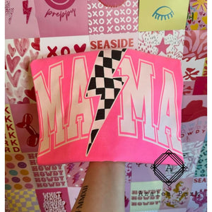 MAMA w/ Puff Lightning Bolt - PRE ORDER S / Neon Pink Tops