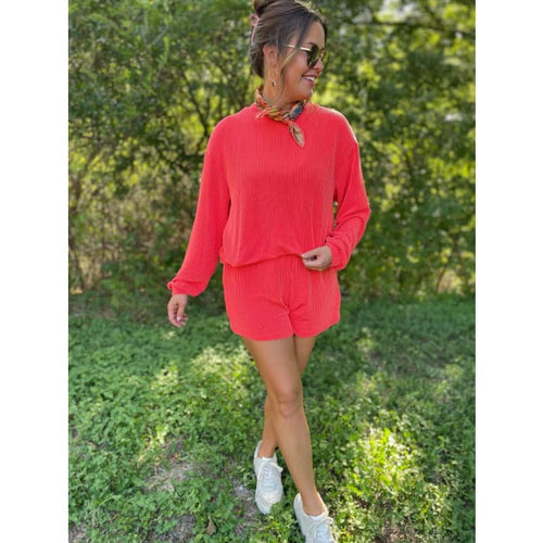 Phoenix Ribbed Lounge Set - PRE ORDER - Bright Coral / Small - Sets