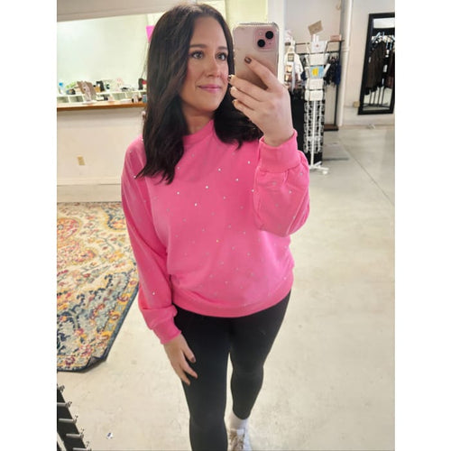 Pretty in Pink Rhinestone Sweater - Tops