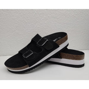 Suade Double Strap Buckle Sandal - 5.5 / Black - Shoes & Belts