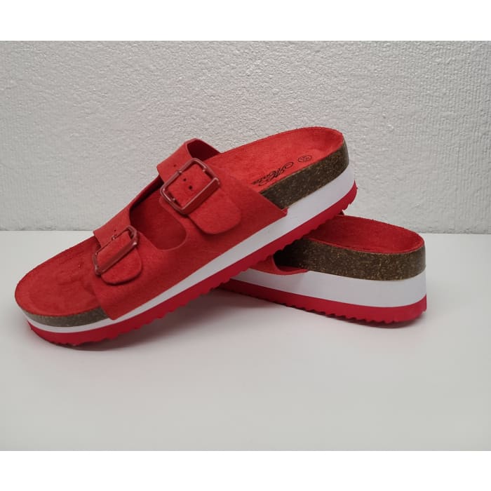 Suade Double Strap Buckle Sandal - 5.5 / Red - Shoes & Belts