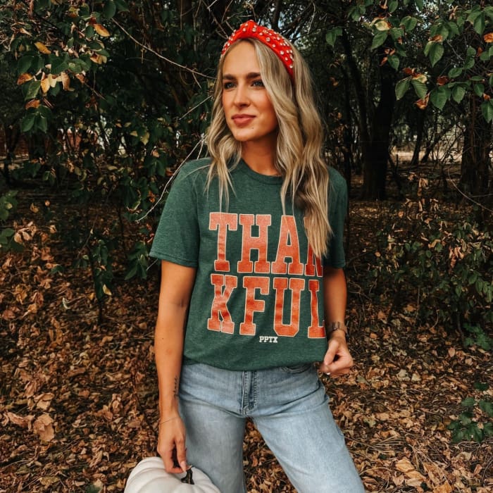 Thankful Glitter Tee - Tops