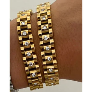 Thin Watch Band Bracelets - Gold with Diamons - Accessories & GIfts