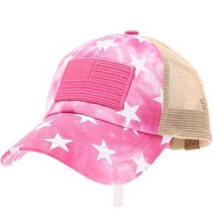 Tie Dye Star Print w/ USA Flag Patch CC Ball Cap - Hats & Hair Accessories