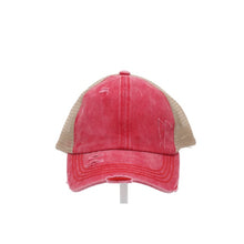 Load image into Gallery viewer, Washed Denim Criss Cross High Pony CC Ball Cap - Hats &amp; Hair Accessories