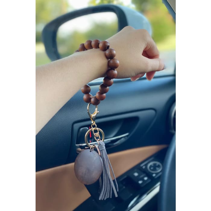 Wooden Oversized Keyring - Grey - Accessories