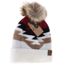 Load image into Gallery viewer, Aztec Natural Faux Fur Pom C.C Beanie - Hats &amp; Hair Accessories