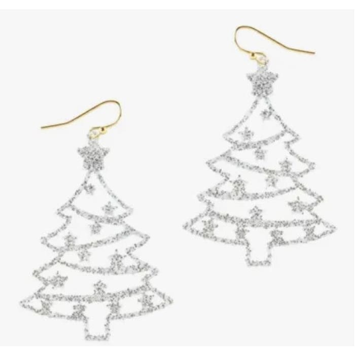 Silver Glitter Christmas Tree Earrings - Jewelry